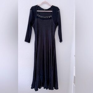 KOMAROV Embellished Rhinestone Navy Ice Crinkle Pleat Chiffon Dress Size XL